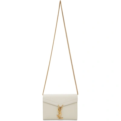 Shop Saint Laurent Off-white Cassandra Chain Wallet Bag In 9207 Vintwh