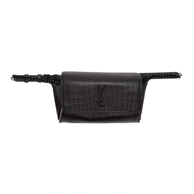 Shop Saint Laurent Black Croc Niki Belt Bag In 1000 Black