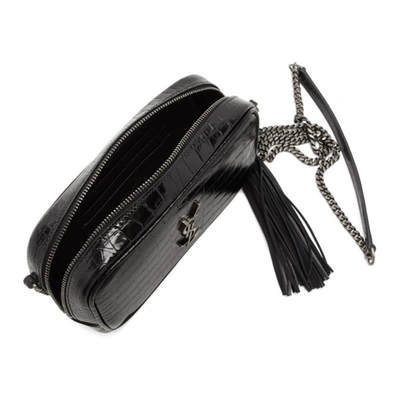 Shop Saint Laurent Black Croc Mini Lou Camera Bag In 1000 Black