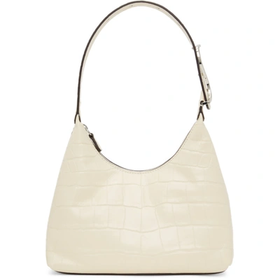 Shop Staud Off-white Croc Scotty Bag In Cream