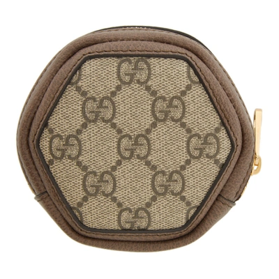 Shop Gucci Brown & Beige Mini Gg Ophidia Supreme Coin Pouch In 8745 Brown/beige