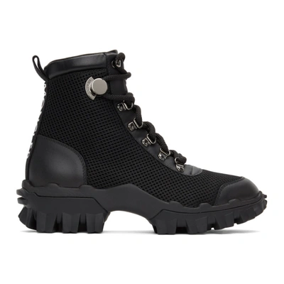 Shop Moncler Black Mesh & Leather Helis Boots In 999 Black