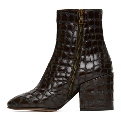 Shop Dries Van Noten Brown Croc Ankle Boots In 704 Brown