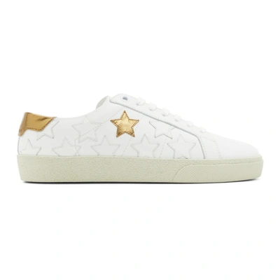 Shop Saint Laurent White & Gold Star Court Classic Sneakers In 9088 Wt/gol