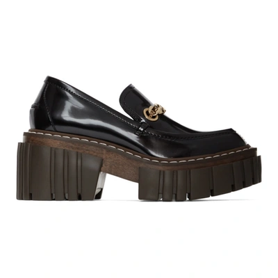 Shop Stella Mccartney Black Shiny Platform Loafers In 1000 Black