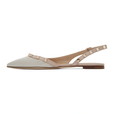 Shop Valentino Grey And Pink  Garavani Rockstud Slingback Ballerina Flats In 39k Grey/p