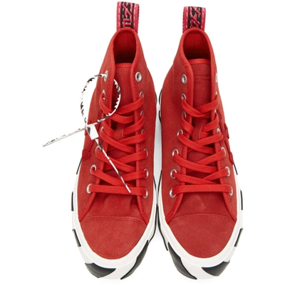 Shop Off-white Red Suede Vulcanized Mid Top Sneakers