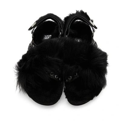 Shop Toga Pulla Black Faux-fur Flat Sandals