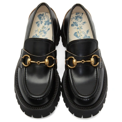 Shop Gucci Black Leather Lug Sole Loafers In 1000 Black