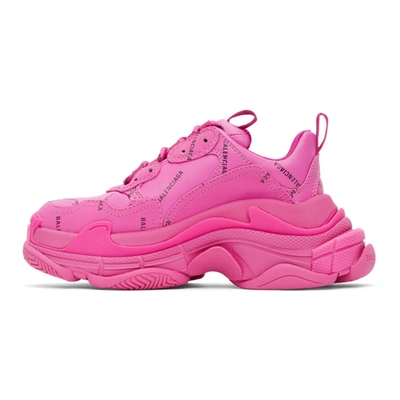 Shop Balenciaga Pink Allover Logo Triple S Sneakers In 5210 Pink