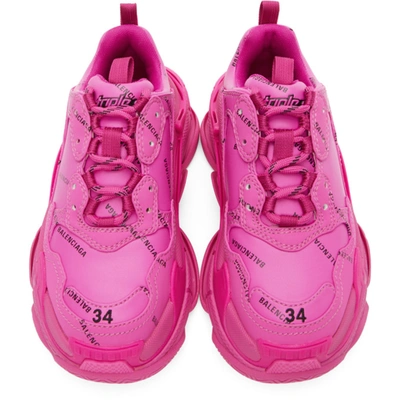 Shop Balenciaga Pink Allover Logo Triple S Sneakers In 5210 Pink