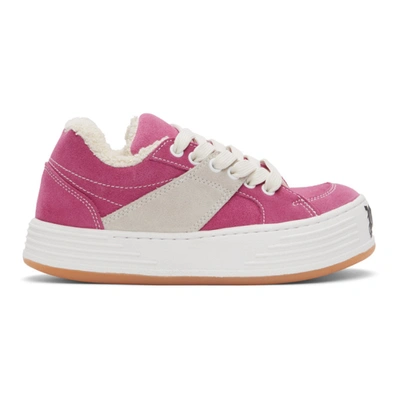 Shop Palm Angels Pink Suede Snow Low Top Sneakers In Pink/white