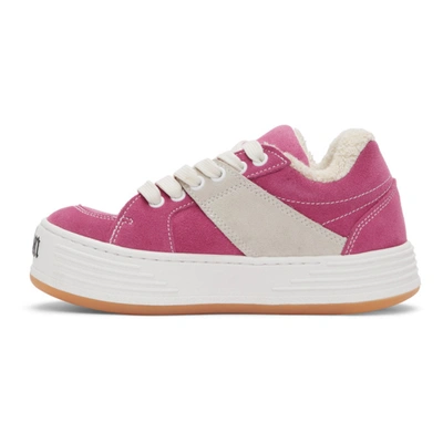 Shop Palm Angels Pink Suede Snow Low Top Sneakers In Pink/white