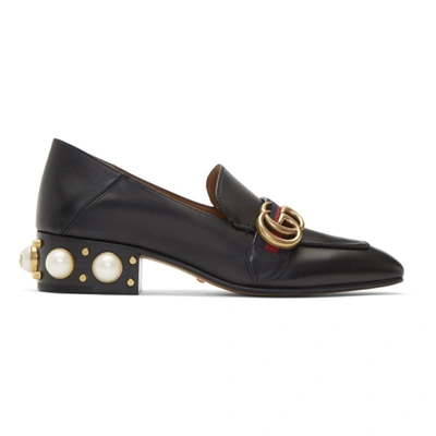 Shop Gucci Black Peyton Pearl Loafer Heels In 1061 Black