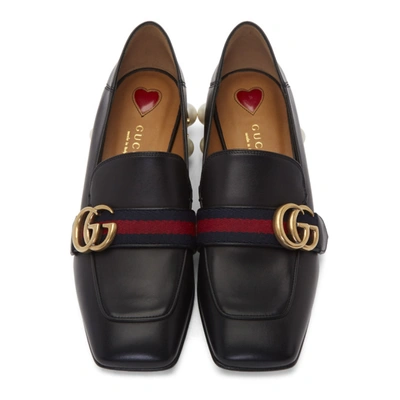Shop Gucci Black Peyton Pearl Loafer Heels In 1061 Black