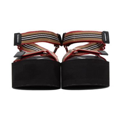 Shop Burberry Beige Icon Stripe Sandals In Archive Bei