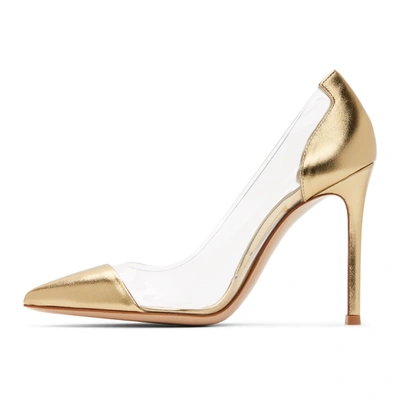 Shop Gianvito Rossi Gold Patent Plexi 105 Heels In Mekong+tras
