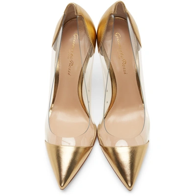 Shop Gianvito Rossi Gold Patent Plexi 105 Heels In Mekong+tras