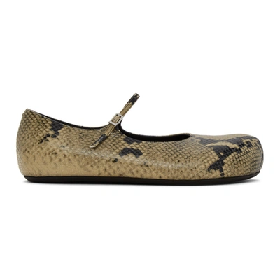 Shop Marni Beige Snake Print Ballet Flats In 00w26 L Cam