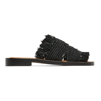 Shop Loewe Black Raffia Mule Sandals In 1100 Black