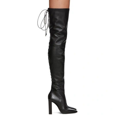 Shop Saint Laurent Black 76 Laced Thigh-high Boots In 1000 Black