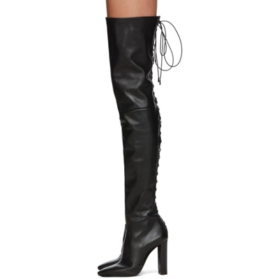 Shop Saint Laurent Black 76 Laced Thigh-high Boots In 1000 Black