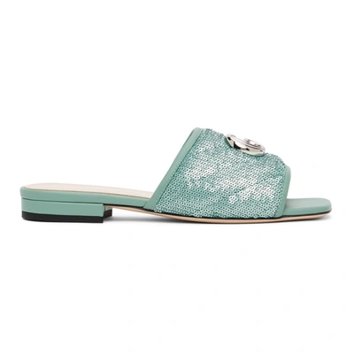 Shop Gucci Green Sequin Gg Slides In 3961 Watgreen