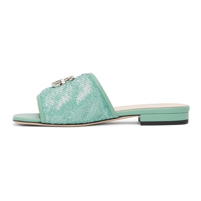 Shop Gucci Green Sequin Gg Slides In 3961 Watgreen