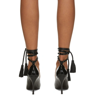 Shop Valentino Black  Garavani Patent Ankle Strap Rockstud 100 Heels In 0no Black
