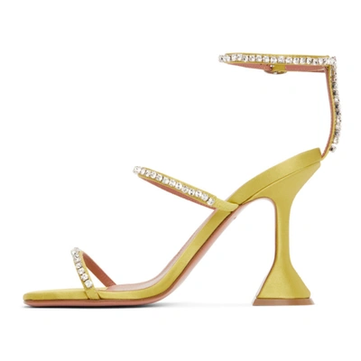 Shop Amina Muaddi Yellow Satin Naima Crystal Heels In Lime