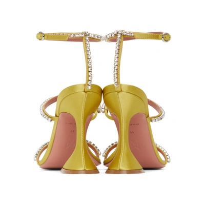 Shop Amina Muaddi Yellow Satin Naima Crystal Heels In Lime