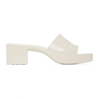 Shop Gucci Off-white Rubber Slide Heeled Sandals In 9022 White