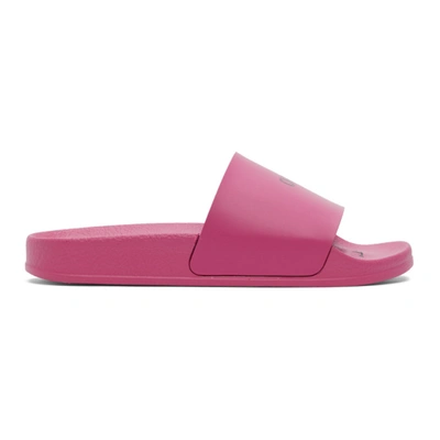 Shop Off-white Pink Logo Pool Slides In Fuchsia