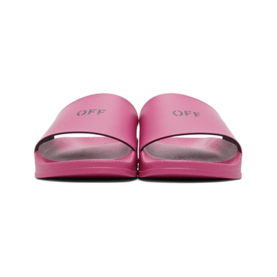 Shop Off-white Pink Logo Pool Slides In Fuchsia