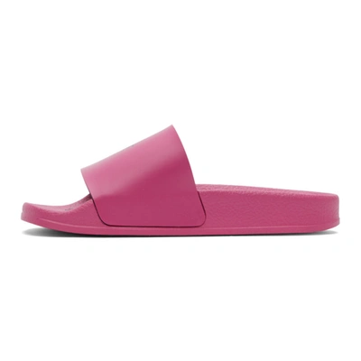 Shop Off-white Pink Logo Pool Slides In Fuchsia