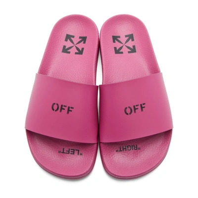 Shop Off-white Pink Logo Pool Slides In Fuchsia