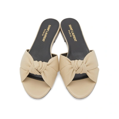 Shop Saint Laurent Beige Bianca Flat Sandals In 9710 Cotton
