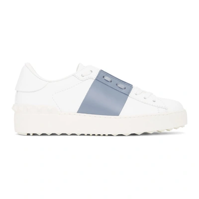 Shop Valentino White & Blue  Garavani Rockstud Open Sneakers In 58h Niagra