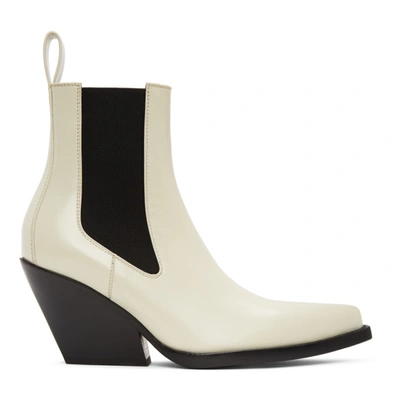 Shop Bottega Veneta Off-white 'the Lean' Heeled Chelsea Boots In 8279 Wax