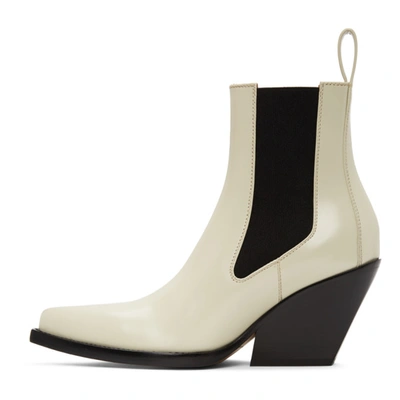 Shop Bottega Veneta Off-white 'the Lean' Heeled Chelsea Boots In 8279 Wax