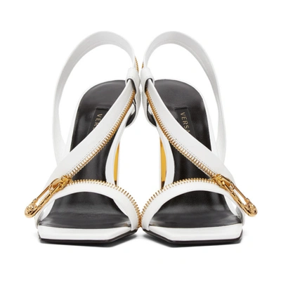 Shop Versace White Zip Strap Medusa Brooch Sandals In K0aoh White