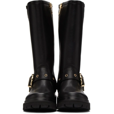Shop Versace Jeans Couture Black Rodeo Buckle Tall Boots In E899 Black