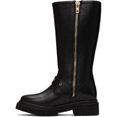 Shop Versace Jeans Couture Black Rodeo Buckle Tall Boots In E899 Black