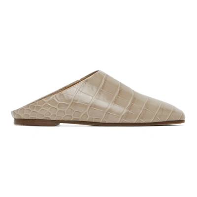 Shop Emme Parsons Taupe Croc-embossed Glider Slippers In 030 Cement