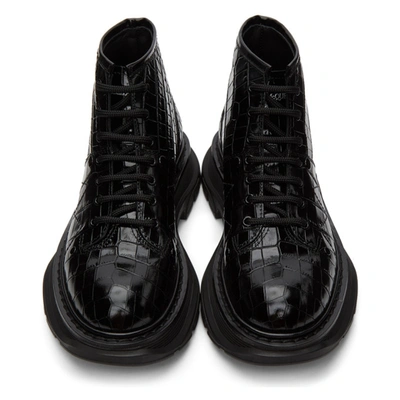 Shop Alexander Mcqueen Black Croc Tread Lace-up Boots In 1000 Black