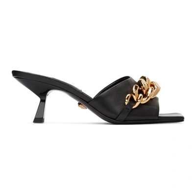 Shop Versace Black Chain Mid-heel Mule Sandals In Kvo41 Black