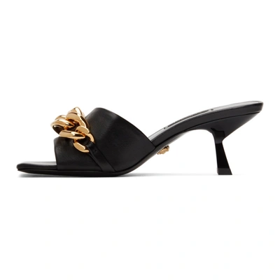Shop Versace Black Chain Mid-heel Mule Sandals In Kvo41 Black