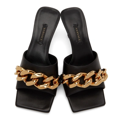 Shop Versace Black Chain Mid-heel Mule Sandals In Kvo41 Black