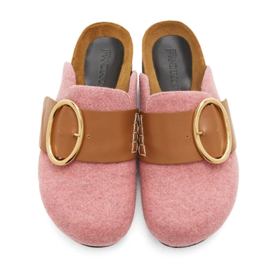 Shop Jw Anderson Pink Felt Buckle Loafers In 321 Rosa