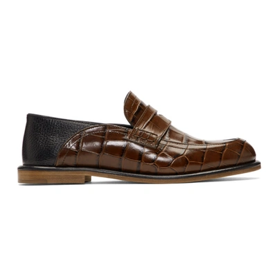 Shop Loewe Brown Croc Slip-on Loafers In 3101 Brown